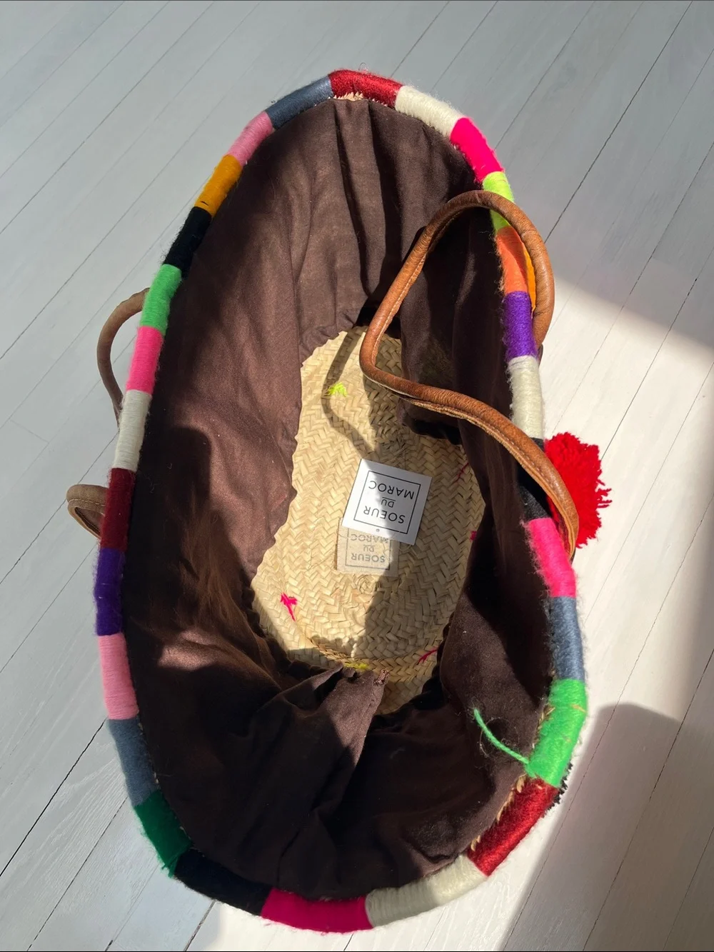 Soeur du Maroc Oversized Straw Beach Bag Multicolored Pom Pom Tote